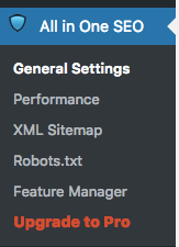 menú general de configuración de all in one seo